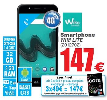 Promotions Wiko smartphone wim lite - Wiko - Valide de 23/10/2018 à 05/11/2018 chez Cora
