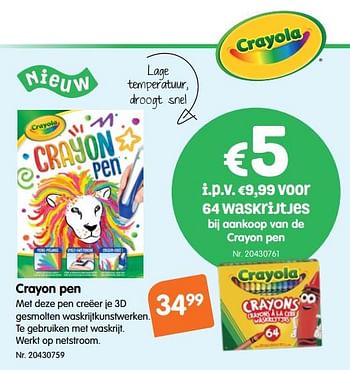 Promoties Crayon pen - Crayola - Geldig van 17/10/2018 tot 29/11/2018 bij Fun