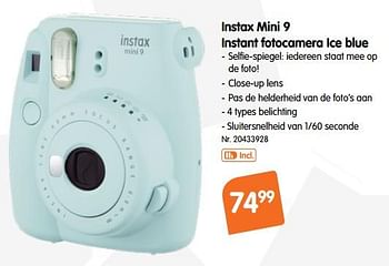 Promoties Instax mini 9 instant fotocamera ice blue - Fujifilm - Geldig van 17/10/2018 tot 29/11/2018 bij Fun