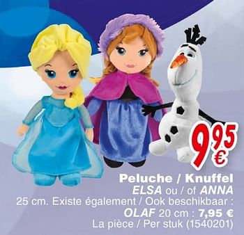 Promotions Peluche-knuffel elsa ou - of anna - Disney - Valide de 19/10/2018 à 08/12/2018 chez Cora
