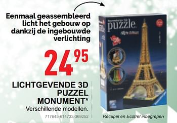 Promoties Lichtgevende 3d puzzel monument - Ravensburger - Geldig van 17/10/2018 tot 08/12/2018 bij Trafic