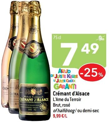 Promoties Crémant d`alsace l`ame du terroir brut , rosé of halfdroog - ou demi-sec - Schuimwijnen - Geldig van 24/10/2018 tot 06/12/2018 bij Match