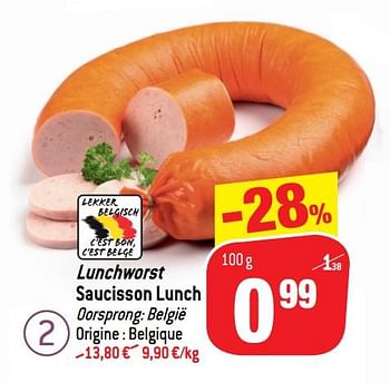 Promoties Lunchworst saucisson lunch - Huismerk - Match - Geldig van 24/10/2018 tot 06/12/2018 bij Match