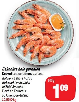 Promotions Gekookte hele garnalen crevettes entières cuites - Produit maison - Match - Valide de 24/10/2018 à 06/12/2018 chez Match