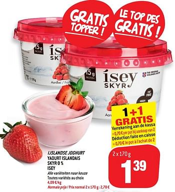 Promotions Ijslandse joghurt yaourt islandais skyr 0 % isey - Isey Skyr - Valide de 24/10/2018 à 06/12/2018 chez Match