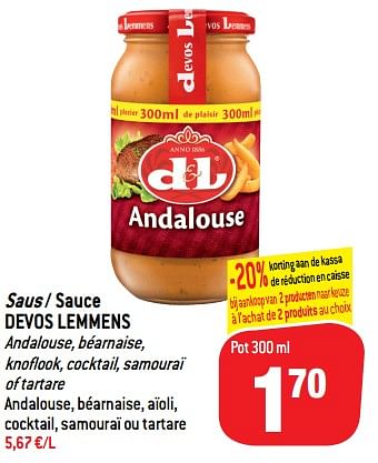 Promotions Saus - sauce devos lemmens - Devos Lemmens - Valide de 24/10/2018 à 06/12/2018 chez Match