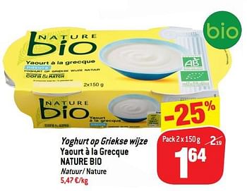 Promotions Yoghurt op griekse wijze yaourt à la grecque nature bio - NATURE BIO - Valide de 24/10/2018 à 06/12/2018 chez Match