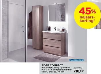 Promoties Edge compact meubelopstelling - grove eik wastafel in composietmarmer - Storke - Geldig van 29/10/2018 tot 01/12/2018 bij X2O