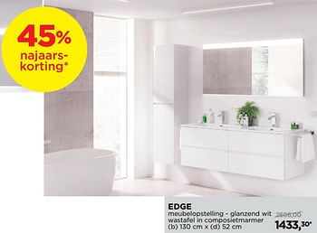 Promoties Edge meubelopstelling - glanzend wit wastafel in composietmarmer - Storke - Geldig van 29/10/2018 tot 01/12/2018 bij X2O
