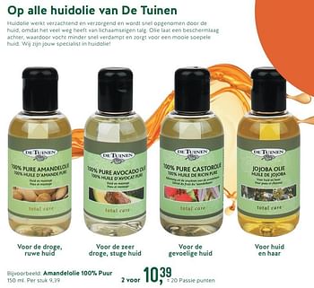 Promoties Amandelolie 100% puur - De Tuinen - Geldig van 22/10/2018 tot 11/11/2018 bij Holland & Barret