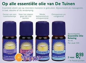 Promoties Essentiële olie relaxing - De Tuinen - Geldig van 22/10/2018 tot 11/11/2018 bij Holland & Barret