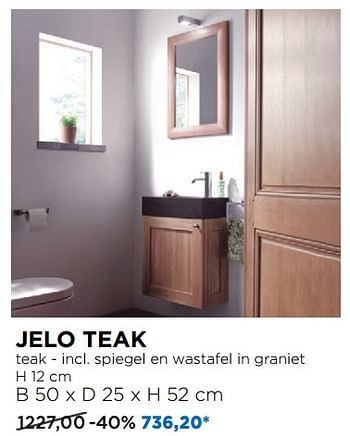 Promoties Jelo teak teak - incl. spiegel en wastafel in graniet - Balmani - Geldig van 29/10/2018 tot 01/12/2018 bij X2O