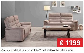 Promoties Zeer comfortabel salon in stof 3 + 2 met elektrische relaxfunctie - Huismerk - Prijzenkoning - Geldig van 22/10/2018 tot 30/11/2018 bij Comfortmeubel