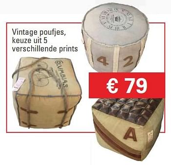 Promoties Vintage poufjes, keuze uit 5 verschillende prints - Huismerk - Prijzenkoning - Geldig van 22/10/2018 tot 30/11/2018 bij Comfortmeubel