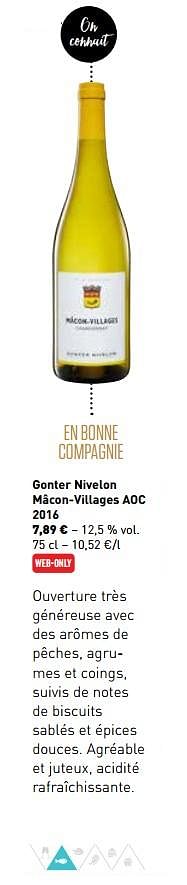 Promotions Gonter nivelon mâcon-villages aoc 2016 - Vins blancs - Valide de 29/10/2018 à 31/12/2018 chez Lidl