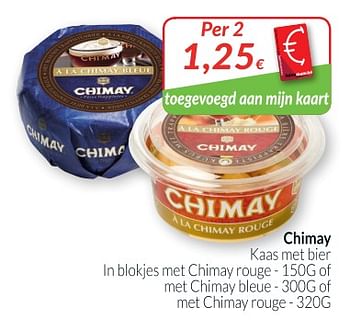 Promoties Chimay kaas met bier ln blokjes met chimay rouge - of met chimay bleue - of met chimay rouge - Chimay - Geldig van 01/11/2018 tot 30/11/2018 bij Intermarche