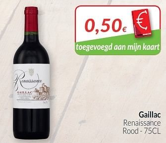 Promoties Gaillac renaissance rood - Rode wijnen - Geldig van 01/11/2018 tot 30/11/2018 bij Intermarche