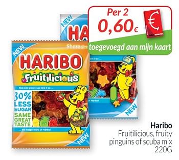 Promoties Haribo fruitilicious, fruity pinguins of scuba mix - Haribo - Geldig van 01/11/2018 tot 30/11/2018 bij Intermarche
