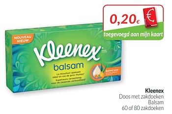 Promoties Kleenex doos met zakdoeken balsam - Kleenex - Geldig van 01/11/2018 tot 30/11/2018 bij Intermarche