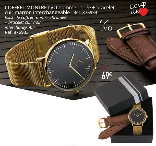 LVO Coffret montre lvo homme dor e bracelet cuir marron