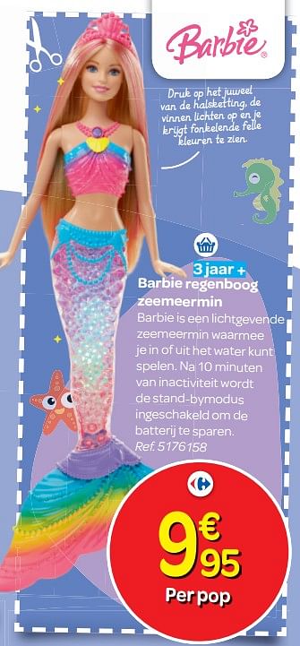Promotions Barbie regenboog zeemeermin - Mattel - Valide de 24/10/2018 à 06/12/2018 chez Carrefour