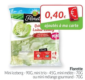 Promotions Florette mini iceberg , mini trio , mini mélée ou mini mélange gourmand - Florette - Valide de 01/11/2018 à 30/11/2018 chez Intermarche