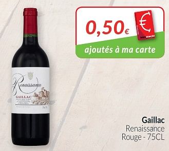 Promotions Gaillac renaissance rouge - Vins rouges - Valide de 01/11/2018 à 30/11/2018 chez Intermarche