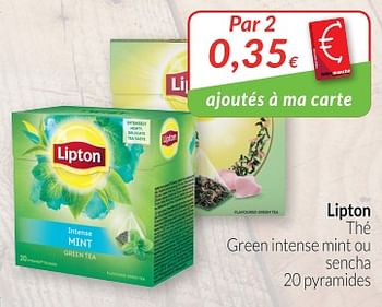 Promotions Lipton thé green intense mint ou sencha - Lipton - Valide de 01/11/2018 à 30/11/2018 chez Intermarche