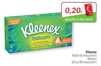 Promotions Kleenex boite de mouchoirs balsam - Kleenex - Valide de 01/11/2018 à 30/11/2018 chez Intermarche