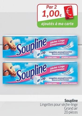 Promotions Soupline lingettes pour sèche-linge grand air - Soupline - Valide de 01/11/2018 à 30/11/2018 chez Intermarche