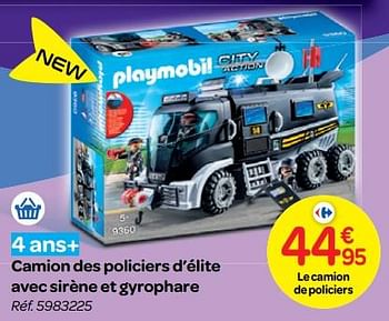 Promoties Camion des policiers d`élite avec sirène et gyrophare - Playmobil - Geldig van 24/10/2018 tot 06/12/2018 bij Carrefour
