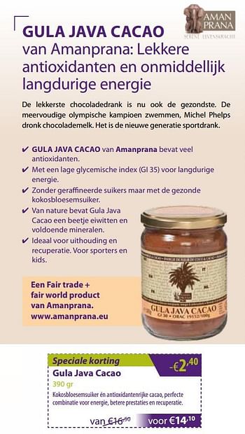 Promoties Gula java cacao - Amanprana - Geldig van 02/11/2018 tot 02/12/2018 bij Mannavita