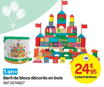 Promotions Baril de blocs décorés en bois - Produit maison - Carrefour  - Valide de 24/10/2018 à 06/12/2018 chez Carrefour