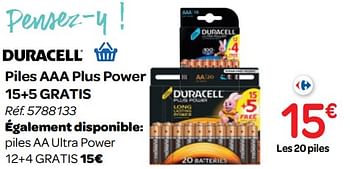 Promotions Piles aaa plus power - Duracell - Valide de 24/10/2018 à 06/12/2018 chez Carrefour