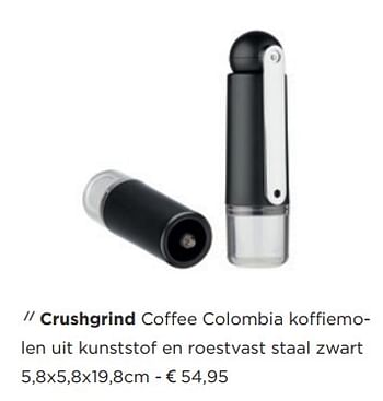Promoties Crushgrind coffee colombia koffiemolen uit kunststof en roestvast staal zwart - CrushGrind - Geldig van 27/10/2018 tot 30/11/2018 bij ShopWillems