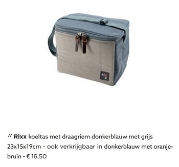 Promoties Rixx koeltas met draagriem donkerblauw met grijs - Rixx - Geldig van 27/10/2018 tot 30/11/2018 bij ShopWillems
