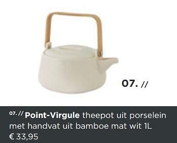 Promoties Point-virgule theepot uit porselein met handvat uit bamboe mat wit - Point-Virgule - Geldig van 27/10/2018 tot 30/11/2018 bij ShopWillems