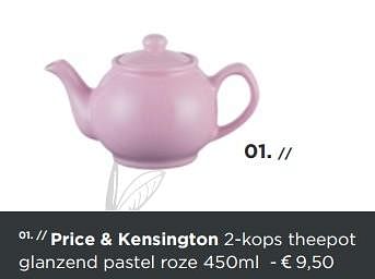 Promoties Price + kensington 2-kops theepot glanzend pastel roze - Price & Kensington - Geldig van 27/10/2018 tot 30/11/2018 bij ShopWillems