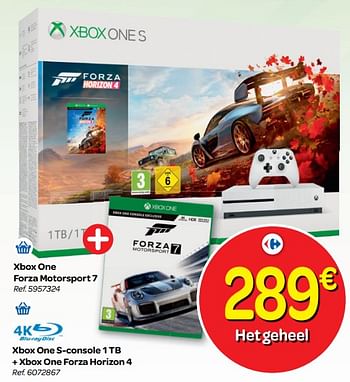 Promoties Xbox one forza motorsport 7 + xbox one s-console 1 tb + xbox one forza horizon 4 - Microsoft - Geldig van 24/10/2018 tot 06/12/2018 bij Carrefour