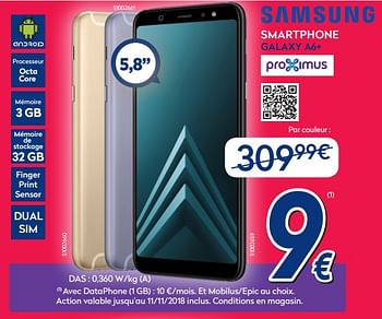 Promotions Samsung smartphone galaxy a6+ - Samsung - Valide de 05/11/2018 à 11/11/2018 chez Krefel