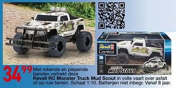 Promoties Met rokende en piepende banden vertrekt deze revell rc monster truck mud scout in volle vaart over asfalt of op ruw terrein - Revell - Geldig van 25/10/2018 tot 06/12/2018 bij Multi-Land
