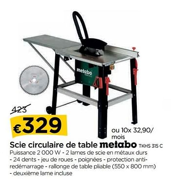 Promotion Molecule Scie Circulaire De Table Metabo Tkhs 315 C Metabo Bricolage Valide Jusqua 4 Promobutler