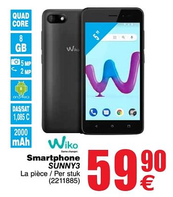 Promoties Wiko smartphone sunny3 - Wiko - Geldig van 06/11/2018 tot 19/11/2018 bij Cora