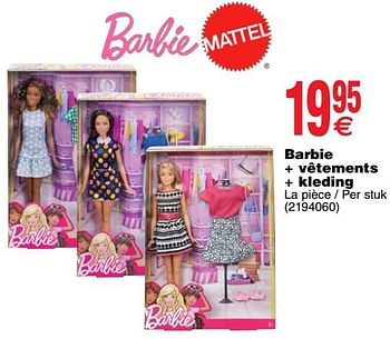 Promoties Barbie + vêtements + kleding - Mattel - Geldig van 06/11/2018 tot 19/11/2018 bij Cora