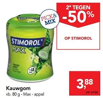 Promotions Kauwgom max - appel - Stimorol - Valide de 07/11/2018 à 20/11/2018 chez Makro
