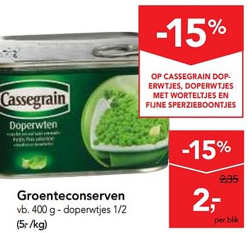 Promoties Groenteconserven - Cassegrain - Geldig van 07/11/2018 tot 20/11/2018 bij Makro