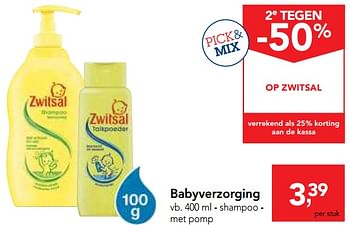 Promoties Babyverzorging shampoo - met pomp - Zwitsal - Geldig van 07/11/2018 tot 20/11/2018 bij Makro