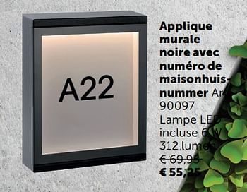 Promotions Applique murale noire avec numéro de maison - Produit maison - Zelfbouwmarkt - Valide de 06/11/2018 à 03/12/2018 chez Zelfbouwmarkt