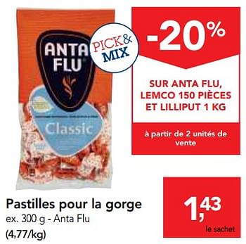 Promotions Pastilles pour la gorge - Anta Flu - Valide de 07/11/2018 à 20/11/2018 chez Makro