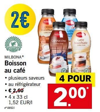 Promotions Boisson au café - Milbona - Valide de 12/11/2018 à 17/11/2018 chez Lidl